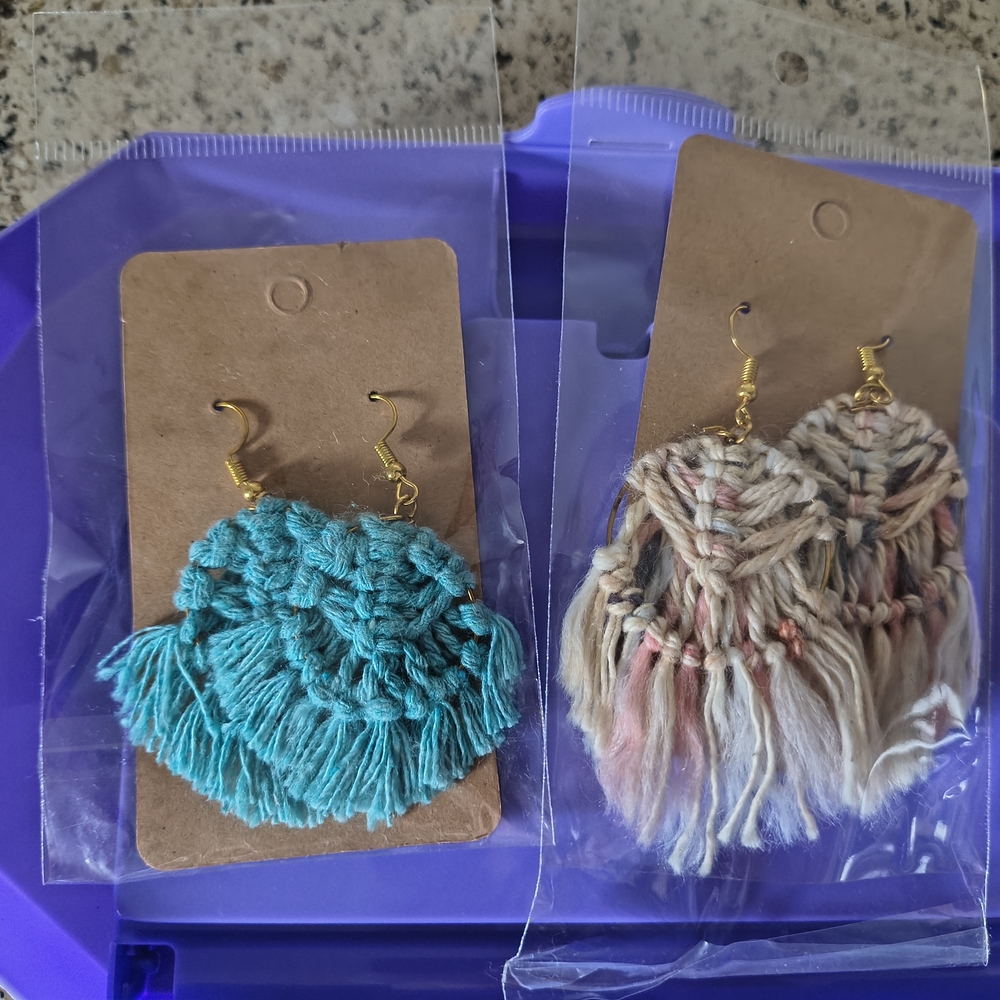 Handcrafted Fringe Earrings Set - Teal and Multicolor